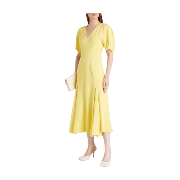 NWT MARNI Yellow Pleated Stretch -Crepe Midi Dress Size 38 - Picture 2 of 14